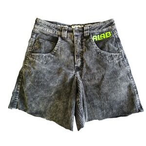 A-Lab Mens 28 Corduroy Cut-Off Shorts Faded Black Acid Wash Alien Patch Skate